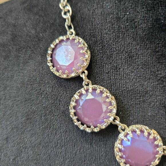 Women Pink Shiny Crystal Statement Silver Tone Chain Necklace with Lobster Clasp - Picture 5 of 6